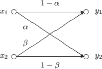 \begin{picture}(61,40)
\put( 2, 25){ \makebox(15,10){$x_1$} }
\put( 2, 5){ \ma...
...ebox(10,10){$\beta$} }
\put( 15, 1){ \makebox(30,10){$1-\beta$} }
\end{picture}